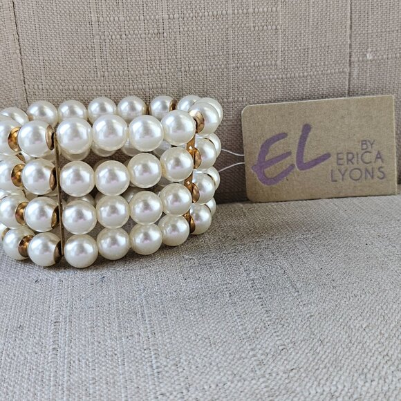 New Erica Lyons Pearl Bracelet Beaded Faux Pearl Four Strand NWT Stretch Wrap - Picture 2 of 16
